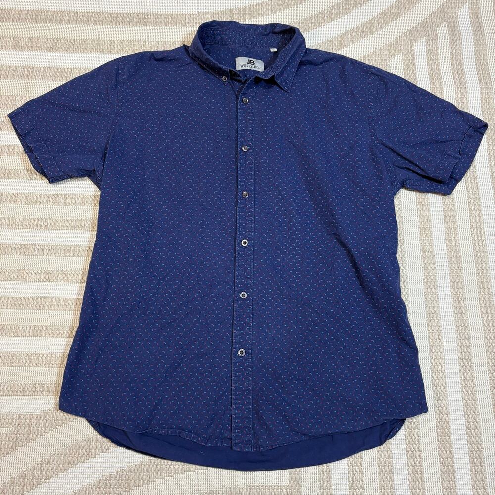JB Workshop Men's XL Casual Short Sleeve Button Down Navy Preppy Collegiate